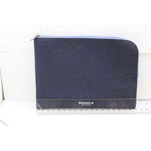 Shinola Detroit Navy Blue Felt L-Zip Accessory Pouch Organizer Case 7.5x5.5